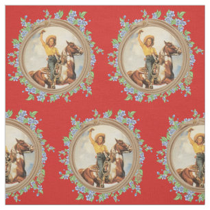 Vintages Western-Cowgirl-Pferd mit Seil-Blumen Stoff