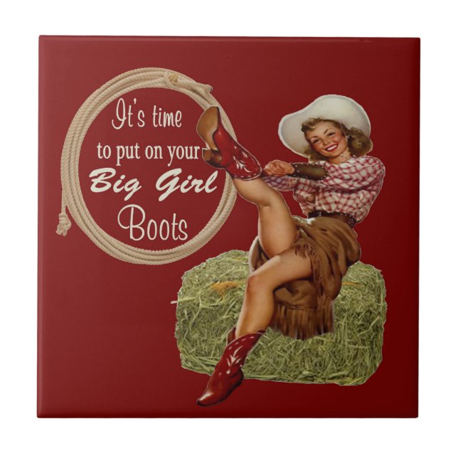 Vintages Western-Cowgirl setzte an große Fliese (Vorderseite)