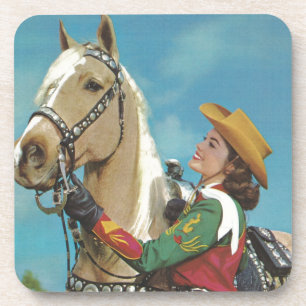 Vintages Western-Cowgirl und Palomino-Pferd Getränkeuntersetzer