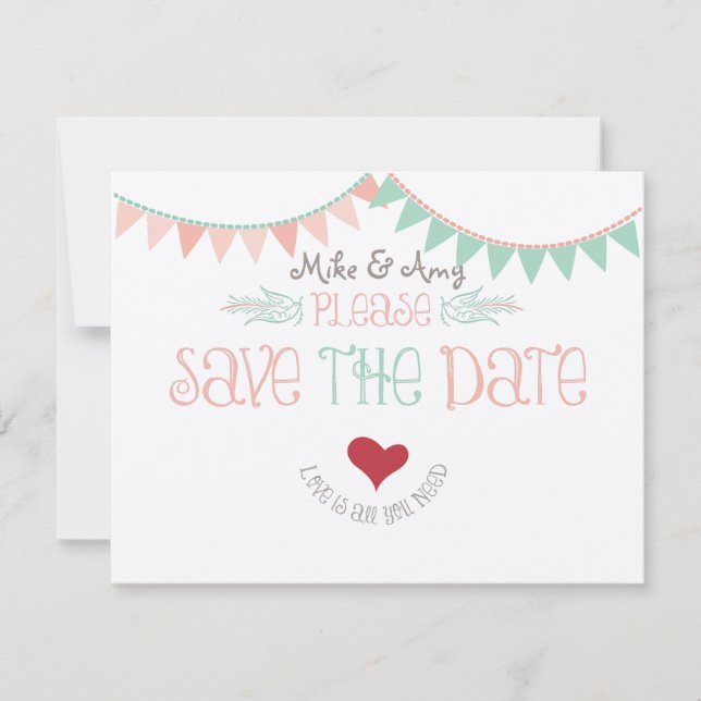 Vintages Whimsisches Bunting Save the Date (Vorderseite)