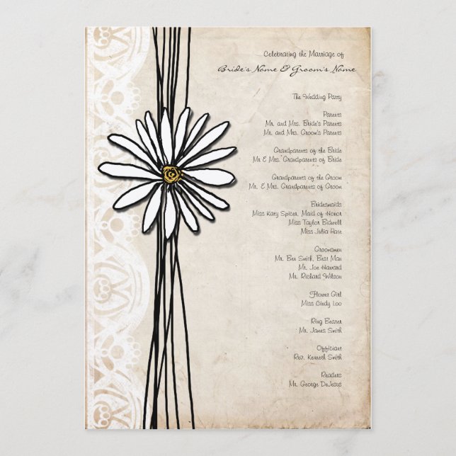 Vintages White Daisy-Hochzeitsprogramm Programm (Vorderseite)