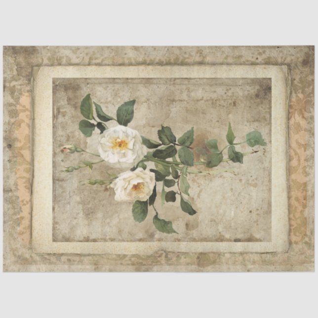 Vintages White Floral Script Ephemera Seidenpapier (Vorderseite)