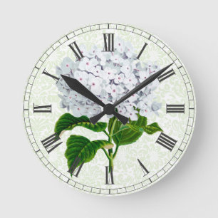Vintages White Hydrangea Runde Wanduhr