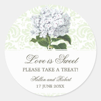 Vintages White Hydrangea Wedding Candy Buffet Runder Aufkleber