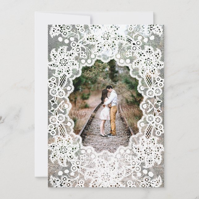 Vintages White Lace Foto Hochzeitseinladungen Einladung (Vorderseite)
