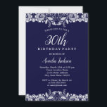 Vintages White Lace Navy 30. Geburtstag Party Einladung<br><div class="desc">Hübschere Lace Birthday Einladungen im Kleinen Bayleigh Store!</div>
