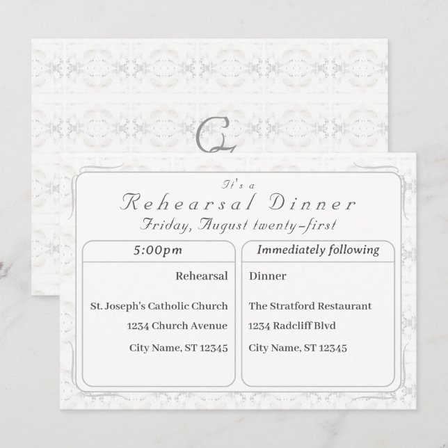 Vintages White Lace Probe Dinner Einladung (Vorne/Hinten)