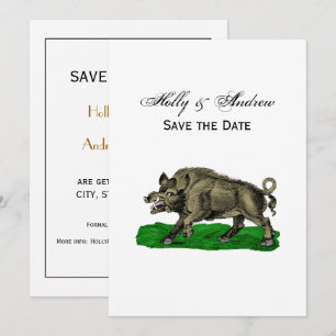 Vintages Wildschwein Zeichne BW #3C Einladung