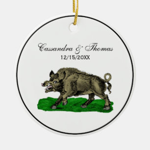 Vintages Wildschwein Zeichne BW #3C Keramik Ornament