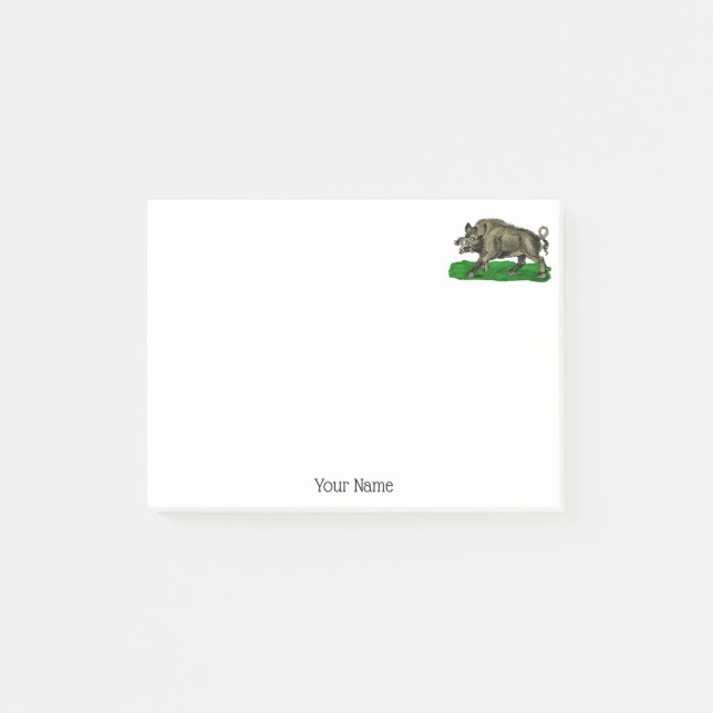 Vintages Wildschwein Zeichne BW #3C Post-it Klebezettel (Vorderseite)