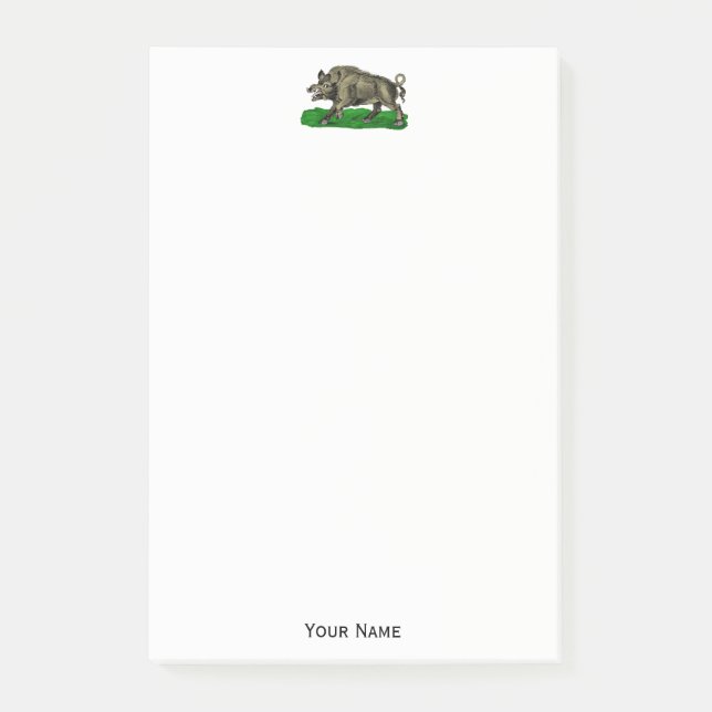 Vintages Wildschwein Zeichne BW #3C Post-it Klebezettel (Vorderseite)