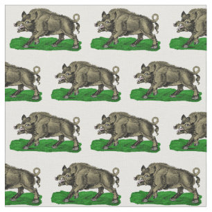 Vintages Wildschwein Zeichne BW #3C Stoff