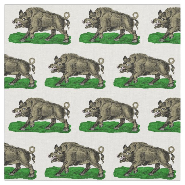 Vintages Wildschwein Zeichne BW #3C Stoff (Nahaufnahme)