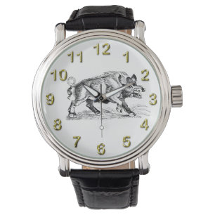 Vintages Wildschwein Zeichnend BW #2 Armbanduhr