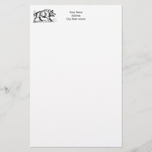 Vintages Wildschwein Zeichnend BW #2 Briefpapier (Vorderseite)