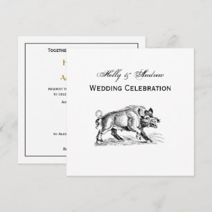 Vintages Wildschwein Zeichnend BW #2 Einladung