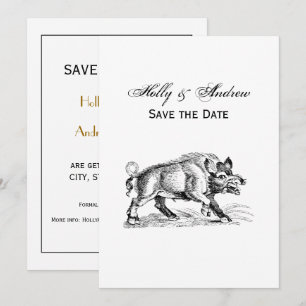 Vintages Wildschwein Zeichnend BW #2 Einladung