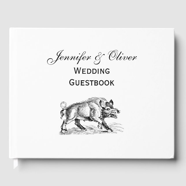 Vintages Wildschwein Zeichnend BW #2 Gästebuch (Vorderseite)