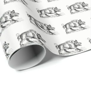 Vintages Wildschwein Zeichnend BW #2 Geschenkpapier