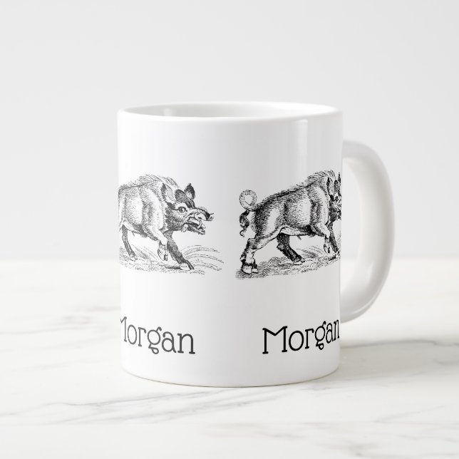 Vintages Wildschwein Zeichnend BW #2 Jumbo-Tasse (Vorderseite Rechts)