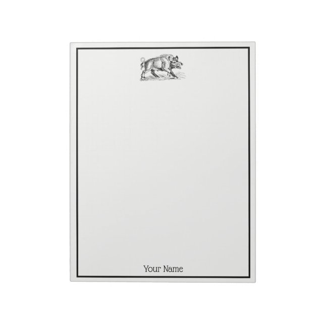 Vintages Wildschwein Zeichnend BW #2 Notizblock (Rotiert)