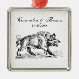 Vintages Wildschwein Zeichnend BW #2 Ornament Aus Metall