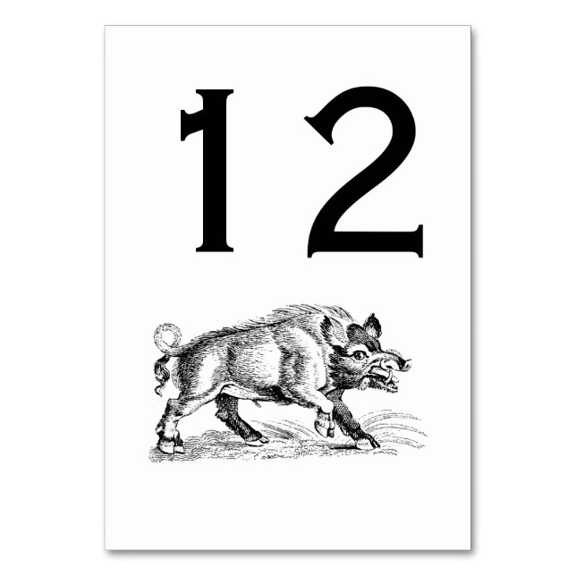 Vintages Wildschwein Zeichnend BW #2 Tischnummer (Vorderseite)