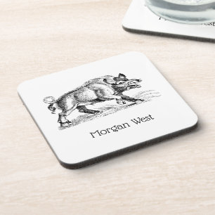 Vintages Wildschwein Zeichnend BW #2 Untersetzer