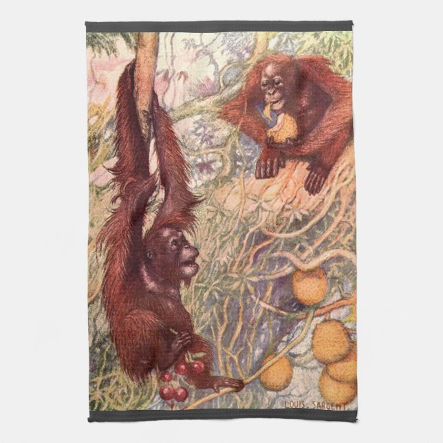 Vintages Wildtier, Orangutans von Louis Sargent Geschirrtuch (Vertikal)