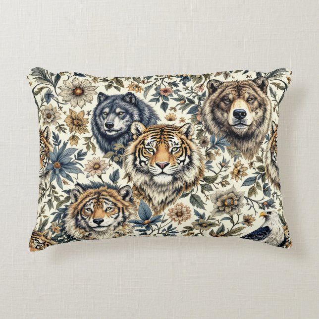 Vintages Wildtier- und Blumenmuster auf Weiß Dekokissen (Vorderseite)