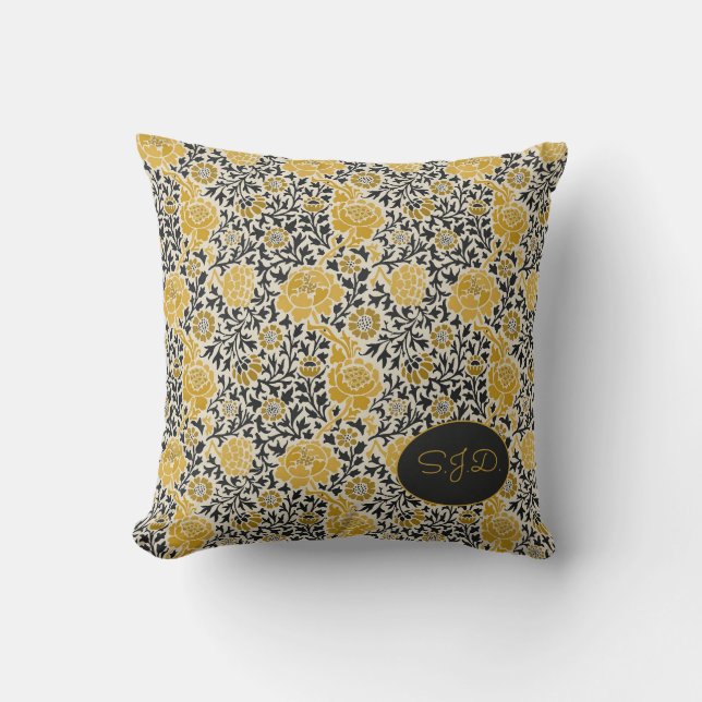 Vintages William Morris gelbes Blumenmuster Kissen (Vorderseite)