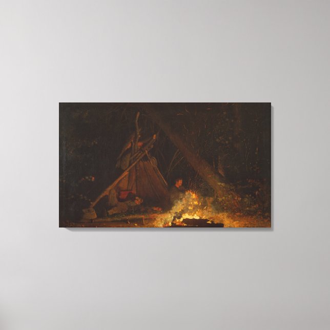Vintages Winslow Homer Camp Feuer Leinwanddruck (Vorderseite)