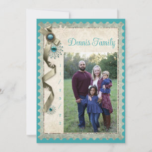 Vintages Winter-Schneeflocken-Band und Damast-Foto Feiertagskarte