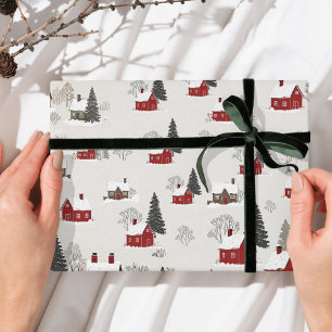 Vintages Winterdorf niedliche Weihnachten Themenab Geschenkpapier