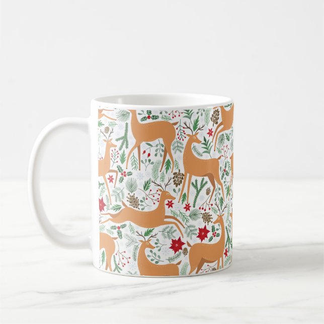 Vintages Winterhirschmuster. Weihnachtsba Kaffeetasse (Links)