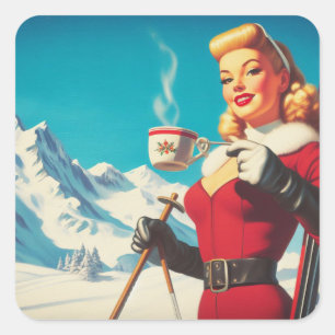 Vintages Wintermädchen Quadratischer Aufkleber