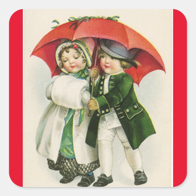 Vintages Winterpaar Quadratischer Aufkleber (Vorderseite)