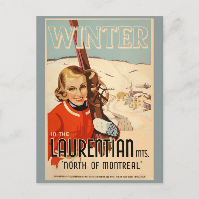 Vintages Winterskiposter Postkarte (Vorderseite)
