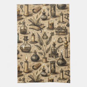 Vintages Witchcraft Books & Candles Muster Geschirrtuch