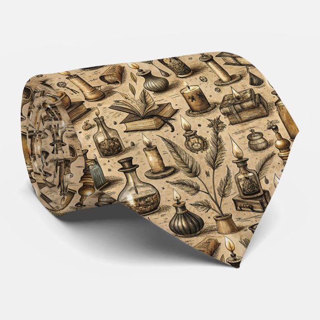 Vintages Witchcraft Books & Candles Muster Krawatte (Gerollt)