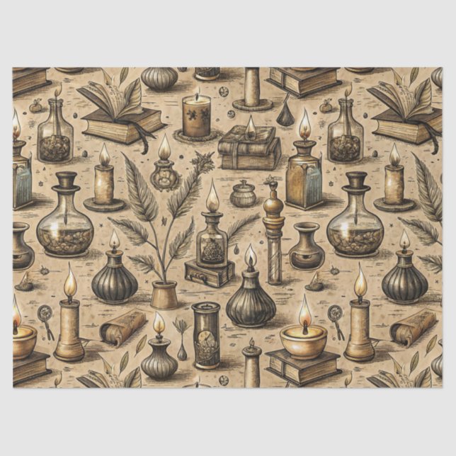 Vintages Witchcraft Books & Candles Muster Seidenpapier (Vorderseite)