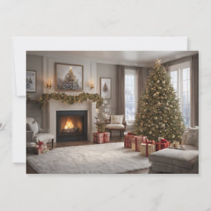 Vintages Wohnzimmer mit Christbaum Feiertagskarte
