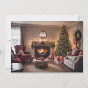 Vintages Wohnzimmer mit Christbaum Feiertagskarte