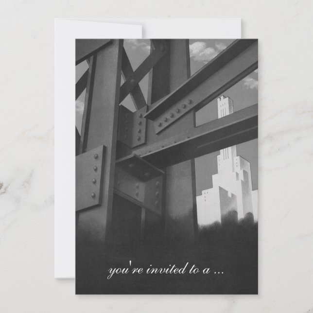 Vintages Wolkenkratzer-Gebäude, Einladung zur Pens (Vorderseite)