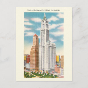 Vintages Woolworth Bldg und City Hall Park Postcar Postkarte