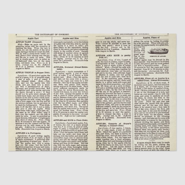 Vintages Wörterbuch Kochbuch Seiten Apple Rezepte Seidenpapier (Vorderseite)