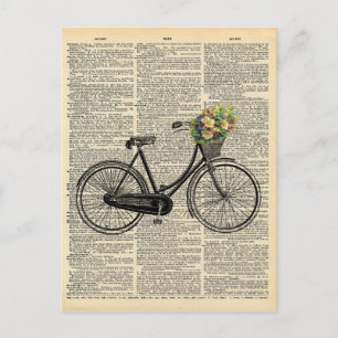 Vintages Wörterbuch Kunst Fahrrad mit Blume Postkarte