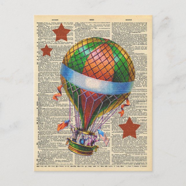 Vintages Wörterbuch Kunst Heißluftballon Circus Postkarte (Vorderseite)