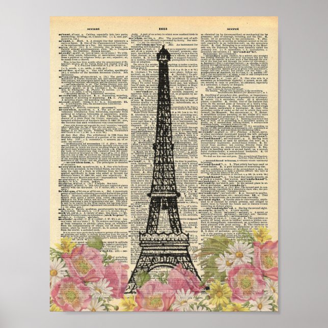 Vintages Wörterbuch Kunst Romantik Paris Eiffeltur Poster (Vorne)