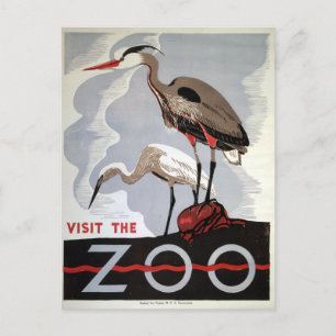 Vintages WPA Besuchen Sie den Zoo Heron und Egret Postkarte